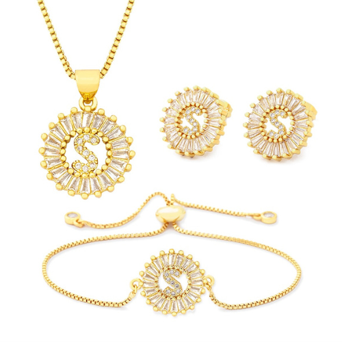 Conjunto Colar Pulseira e Brincos Inicial Argentia