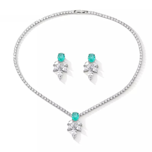 Conjunto Colar e Brincos Flor Cravejado com Zircônia Argentia