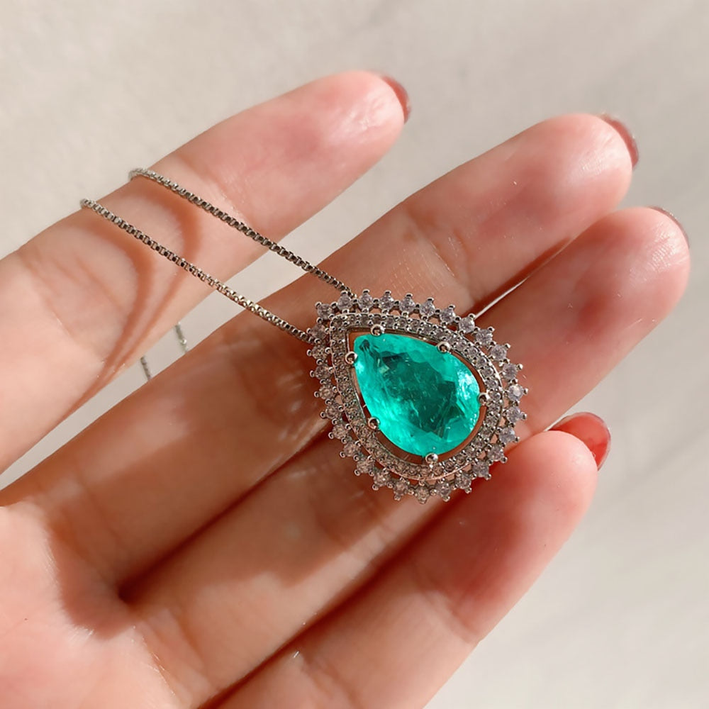 Conjunto Colar e Brincos Gota Turmalina - Prata Argentia