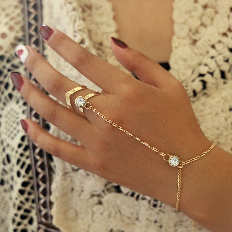 Pulseira com Anel Pedra Zircônia Banhada A Ouro 18K Argentia