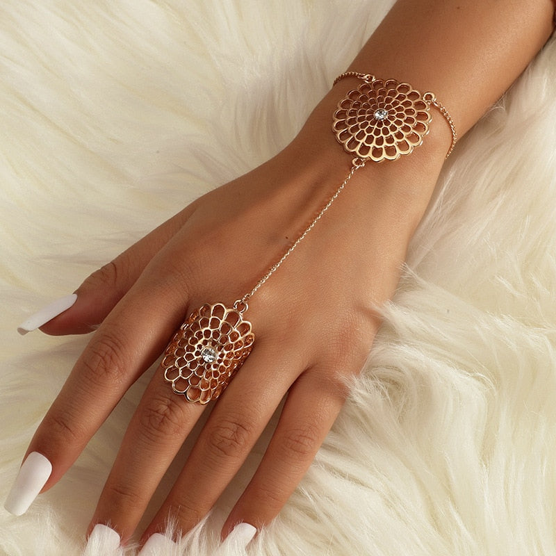 Pulseira com Anel Flor Argentia
