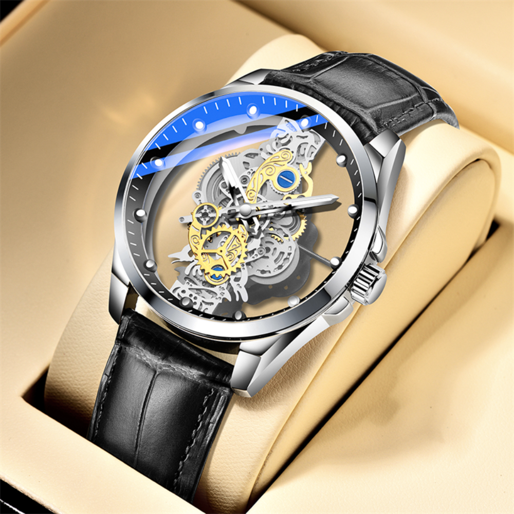 Relógio Modern Vazado com Pulseira de Couro Argentia