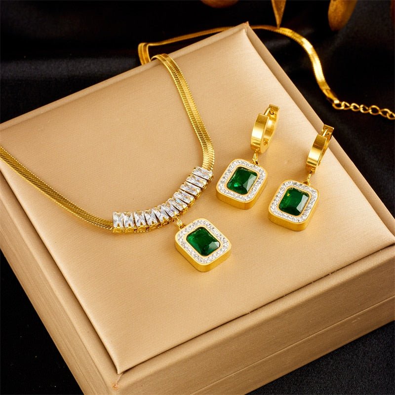Conjunto Colar e Brincos com Cristais de Zircônia Argentia