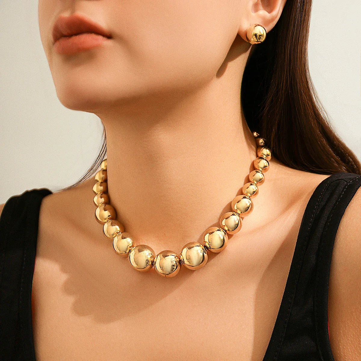Conjunto Colar e Brincos Bola Dourada Argentia