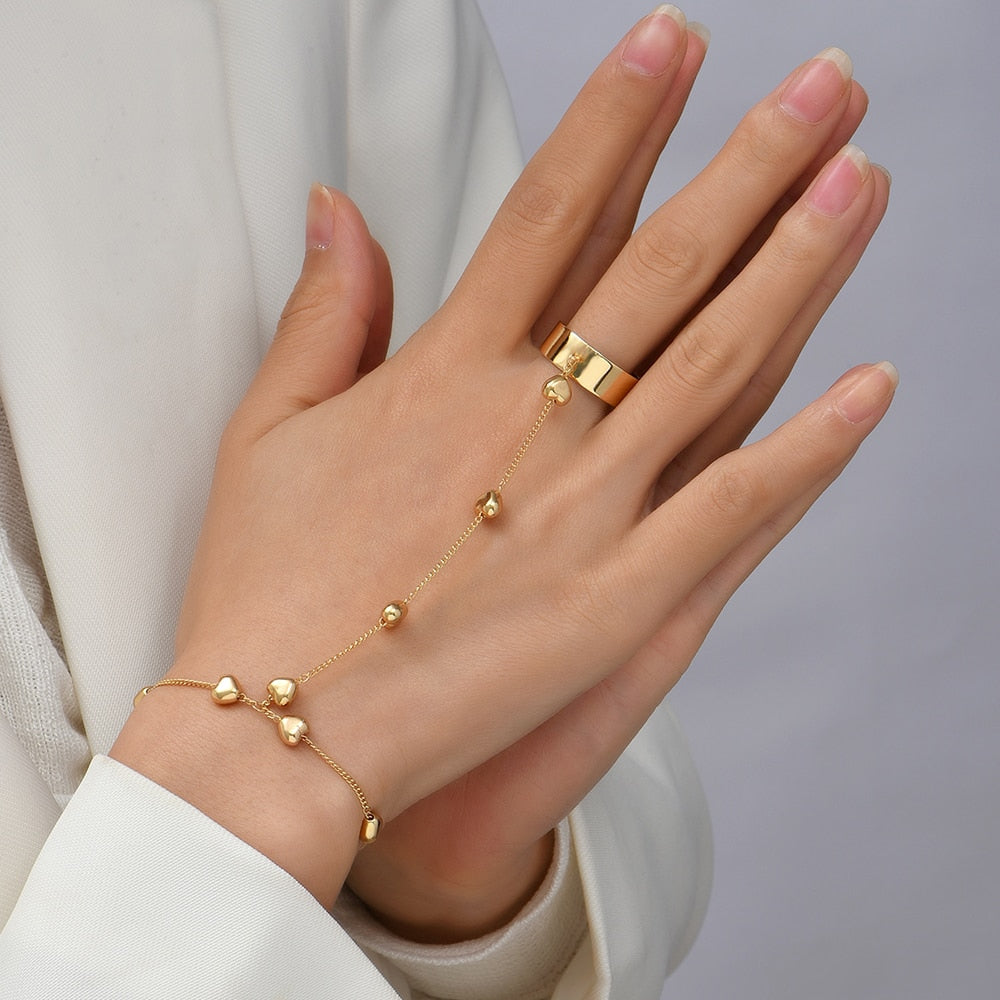 Pulseira com Anel Coração Banhada A Ouro 18K Argentia