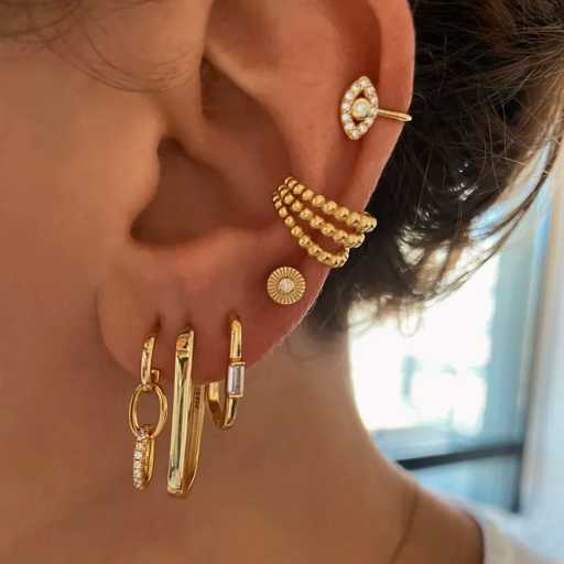 Conjunto Brincos Dourados com Cristais de Zircônia 6pçs Argentia