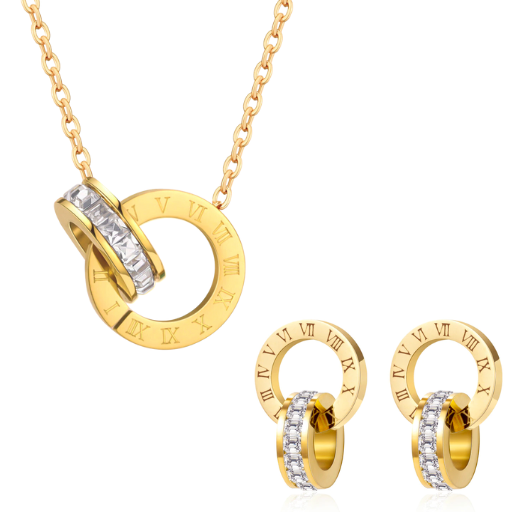 Conjunto Colar e Brincos Romanos com Zircônia Argentia