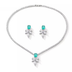 Conjunto Colar e Brincos Flor Cravejado com Zircônia Argentia