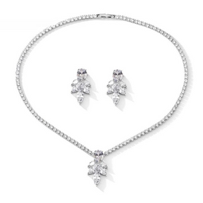 Conjunto Colar e Brincos Flor Cravejado com Zircônia Argentia