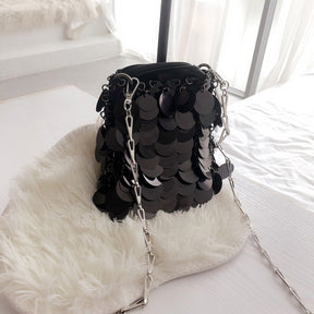 Bolsa de Ombro Luxury Lantejoulas de Metal Argentia
