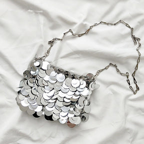 Bolsa de Ombro Luxury Lantejoulas de Metal Argentia
