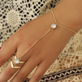 Pulseira com Anel Pedra Zircônia Banhada A Ouro 18K Argentia