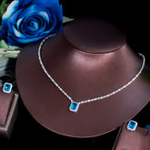 Conjunto Colar e Brinco Delicado com Zircônia Azul Argentia