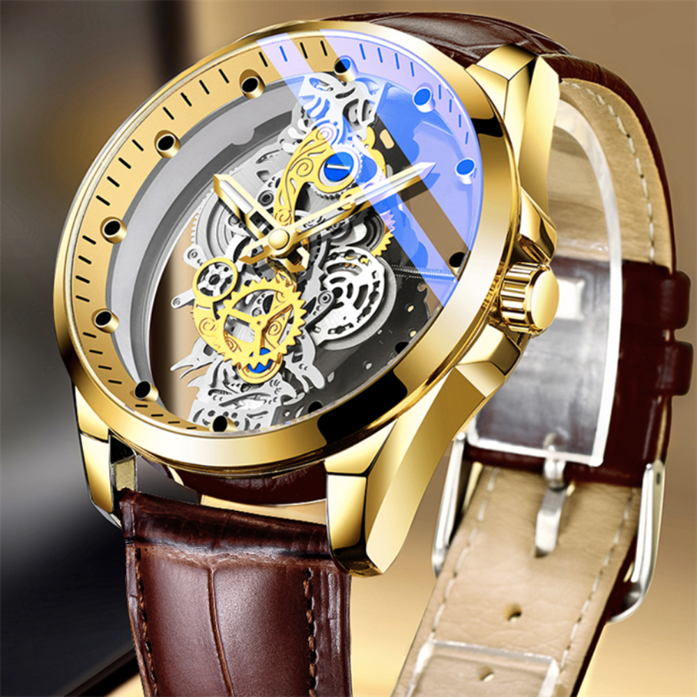 Relógio Modern Vazado com Pulseira de Couro Argentia