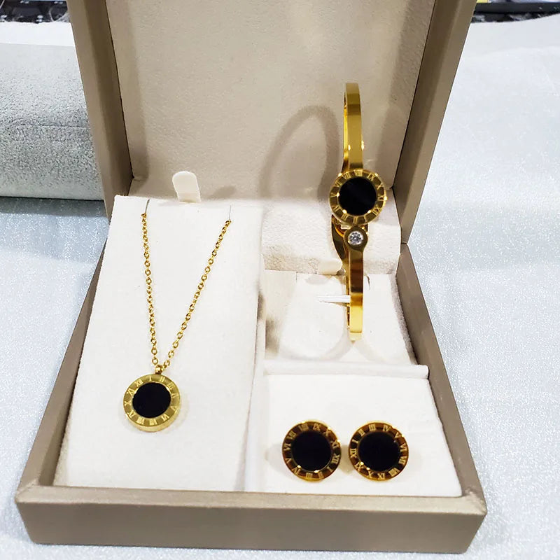 Conjunto Colar Brincos e Bracelete Luxo Roman Argentia
