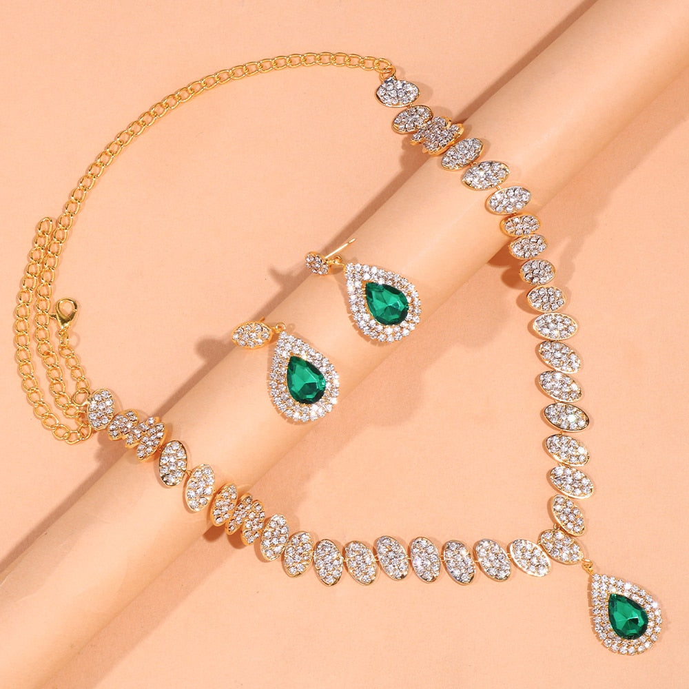 Conjunto Colar e Brinco Gota Cravejado Argentia