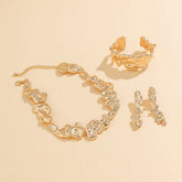 Conjunto Colar Brincos e Pulseira Irregular Dourada Argentia