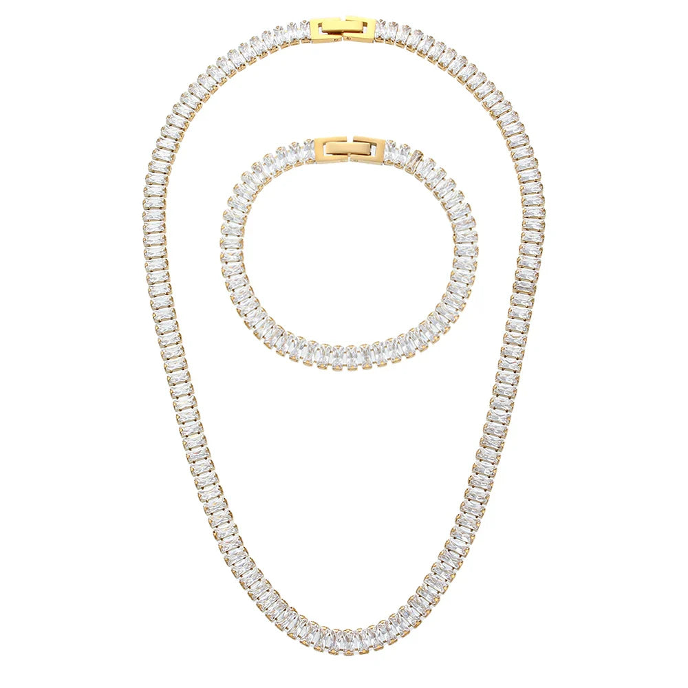 Conjunto Colar e Pulseira Cravejada com Zircônia Argentia