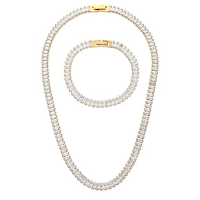 Conjunto Colar e Pulseira Cravejada com Zircônia Argentia