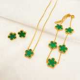 Conjunto Colar Pulseira e Brinco Trevo Argentia