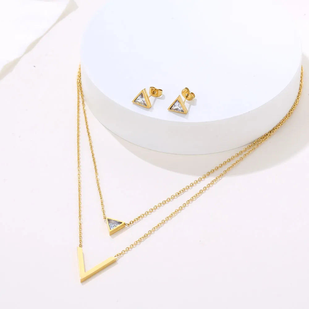 Conjunto Colar e Brincos Geométrico Argentia