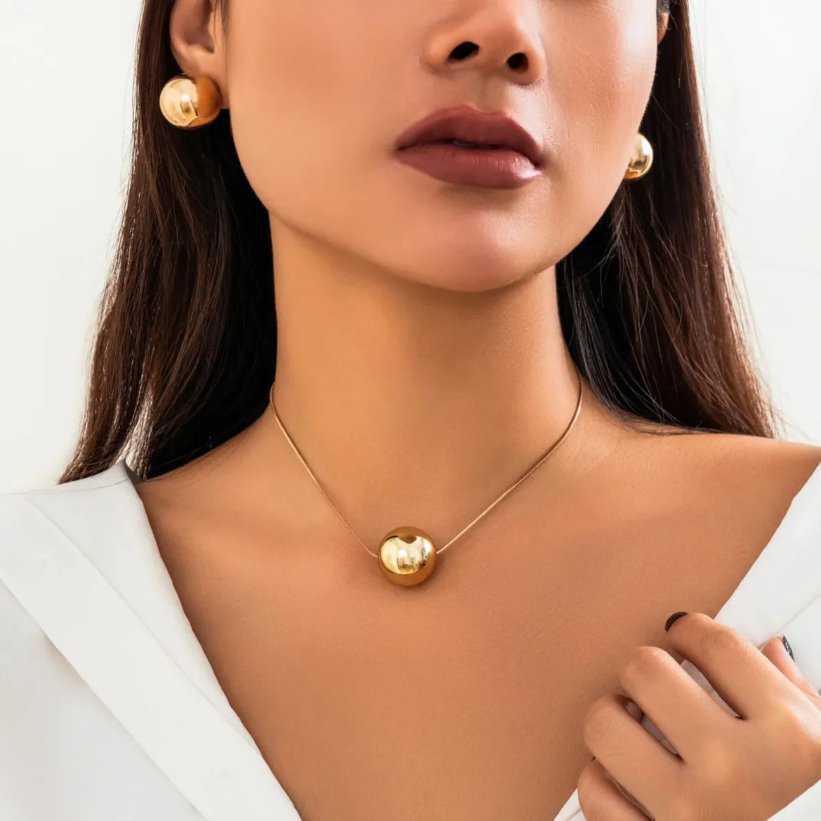 Conjunto Colar e Brincos Pingente Bola Argentia