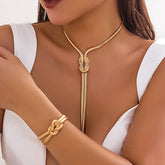 Conjunto Colar Gravatinha e Pulseira Nó Argentia